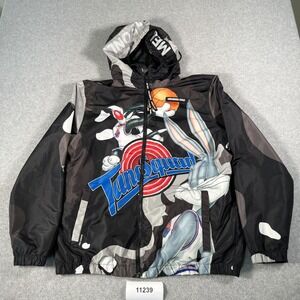 Members Only Windbreaker Jacket Mens Large Black Space Jam Bugs Bunny Graphic